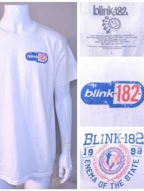 BLINK 182 T Shirt LARGE Band Tee OF THE STATE Pill Logo RETRO Size L Punk Rock